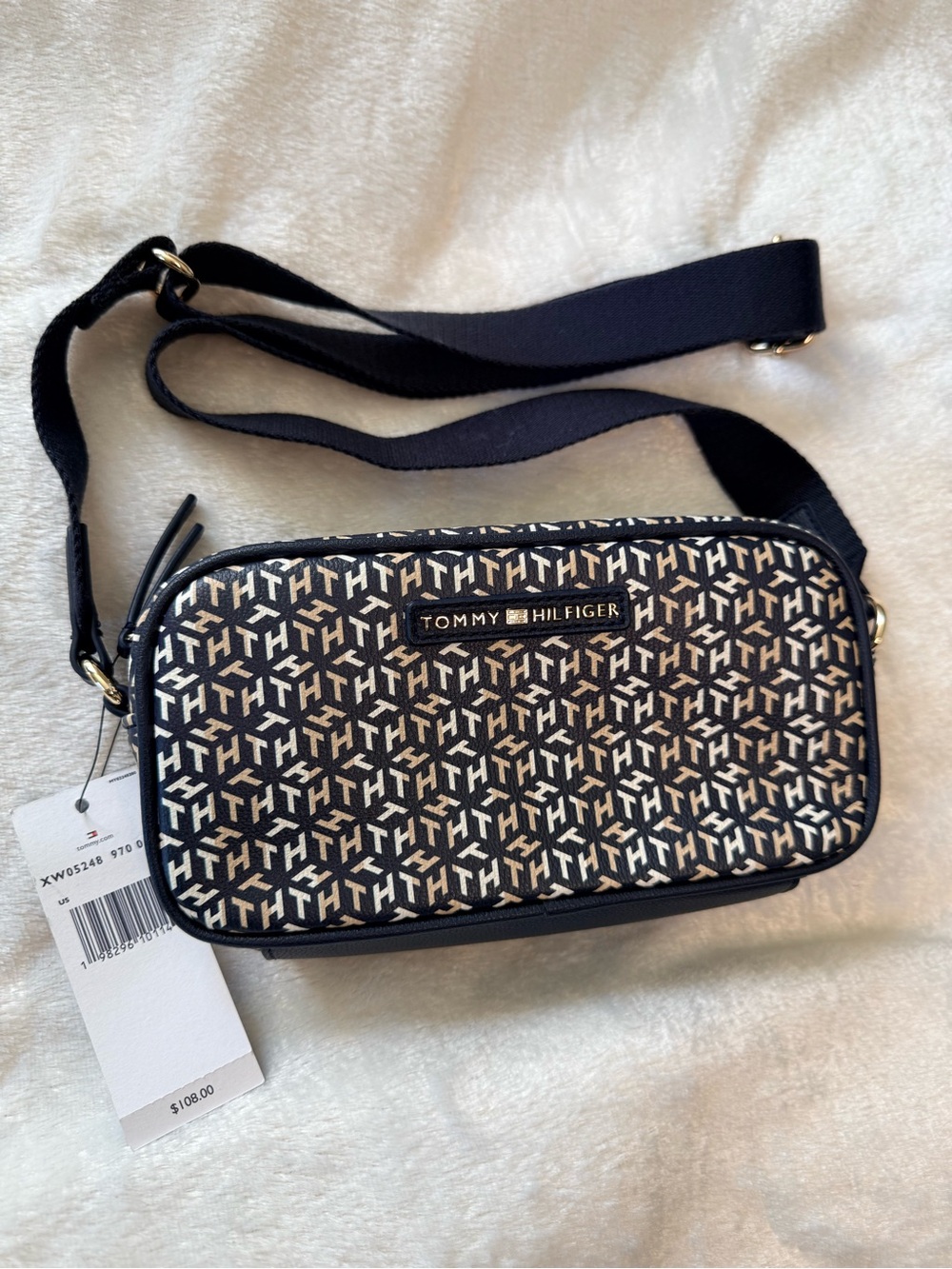 Tommy Hilfiger Navy and White Monogram Crossbody Bag